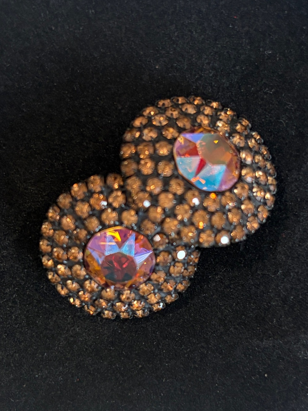 Albert Weiss Aurora Borealis Crystal and Amber Rhinestone Earrings - Picture 8 of 9